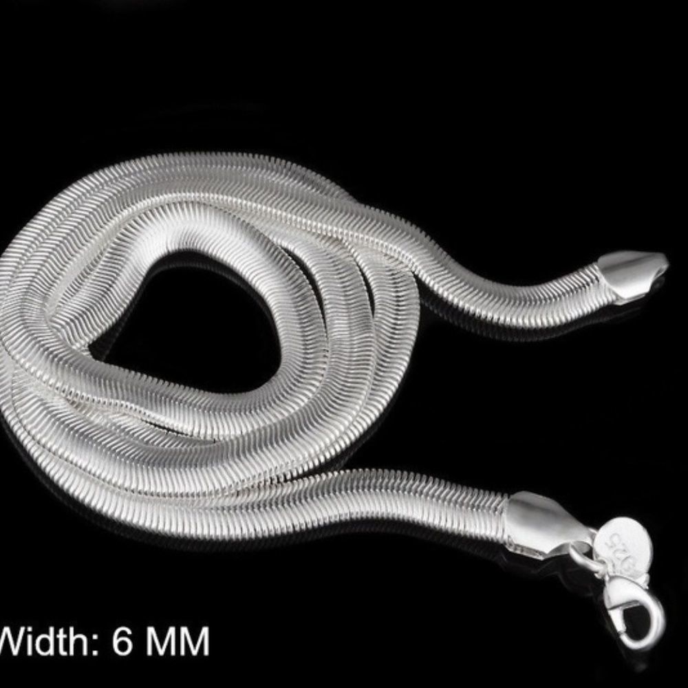 CLOSEOUT GIFT 925 Sterling Silver 6MM Flat Snake Herringbone Chain Necklace 20" - Picture 5 of 8